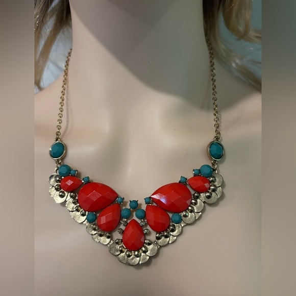Bold Heidi Daus-Inspired Statement Necklace - Coral & Turquoise Tones - Picture 3 of 9